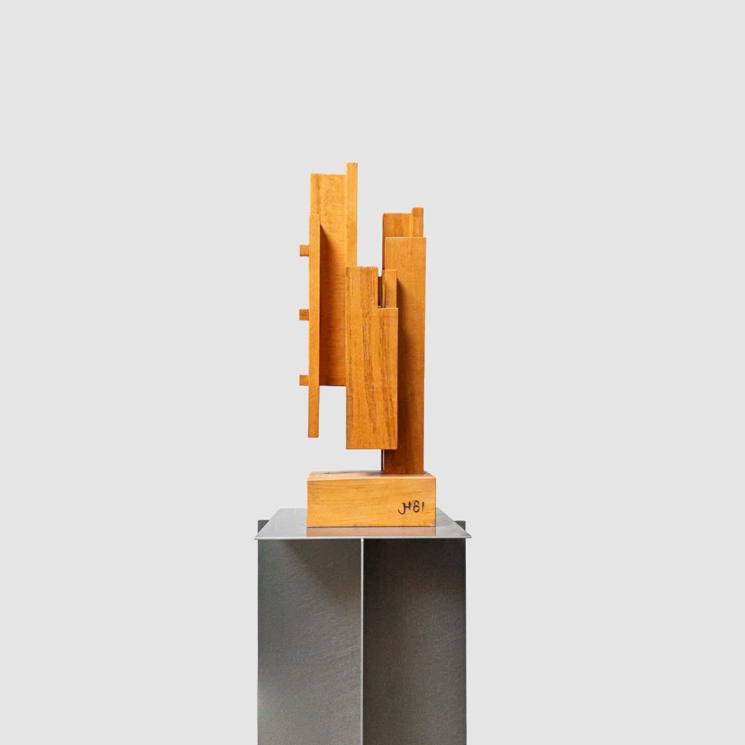 Legno Geometric constructivist Sculpture Crafted from Wood by Jan Hoog, 1981 in vendita