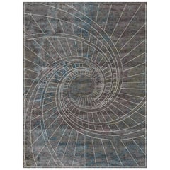 Tapis géométrique contemporain gris moderne en laine et soie - Firenze Blu Notte large