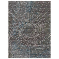 Geometric Contemporary Grey Modern Wool Silk Rug, Firenze Blu Notte Medium