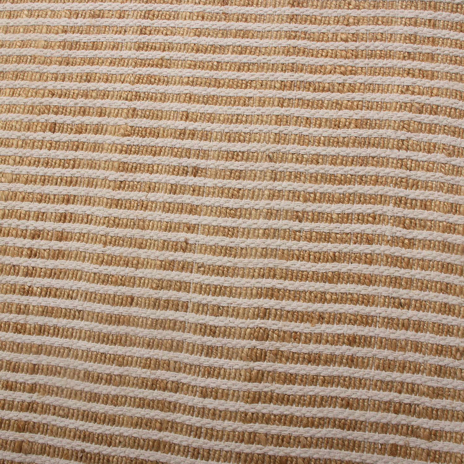Indian Geometric Cream Beige and Yellow Hemp Cotton Flat-Weave Rug by Rug & Kilim