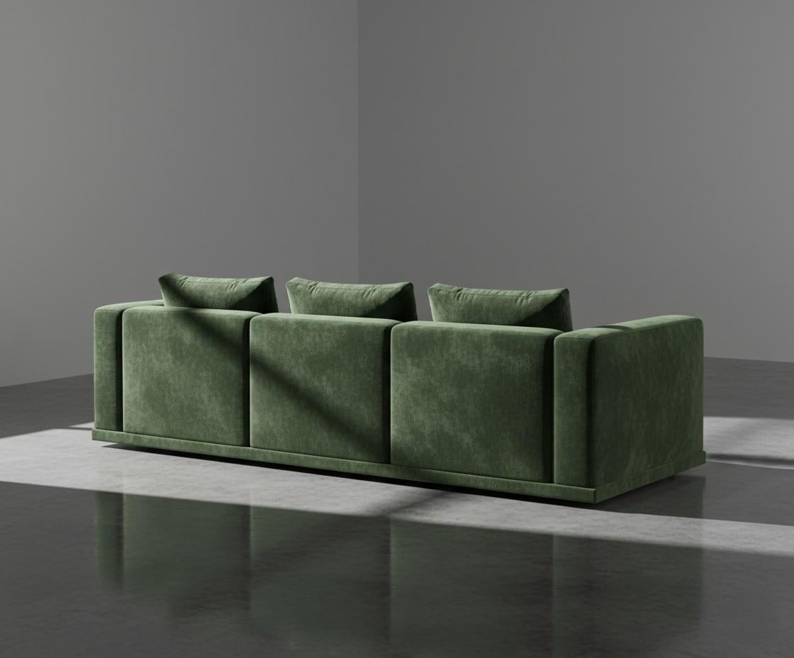 Modern Geometric Cube Blocks Sofa in Rich Emerald Green Velvet By Mondo For Sale