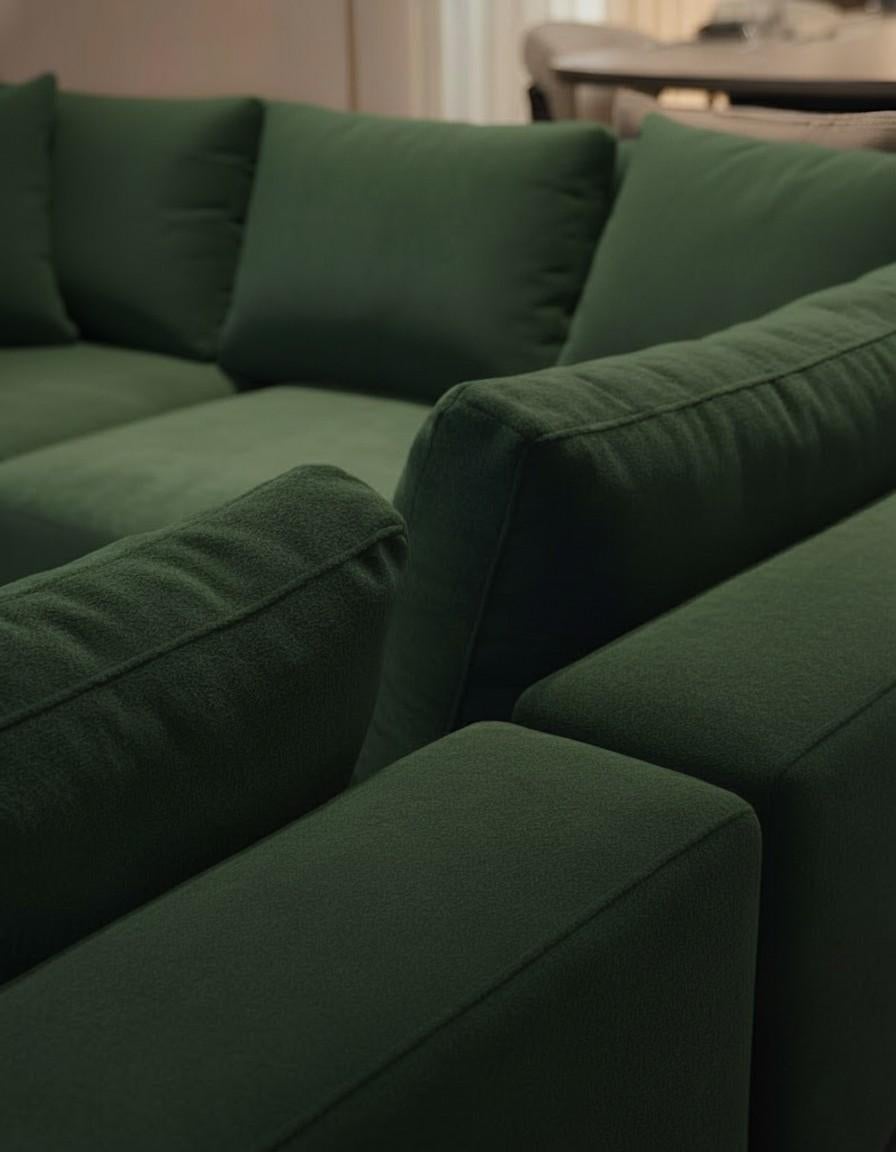 Hand-Crafted Geometric Cube Blocks Sofa in Rich Emerald Green Velvet By Mondo For Sale