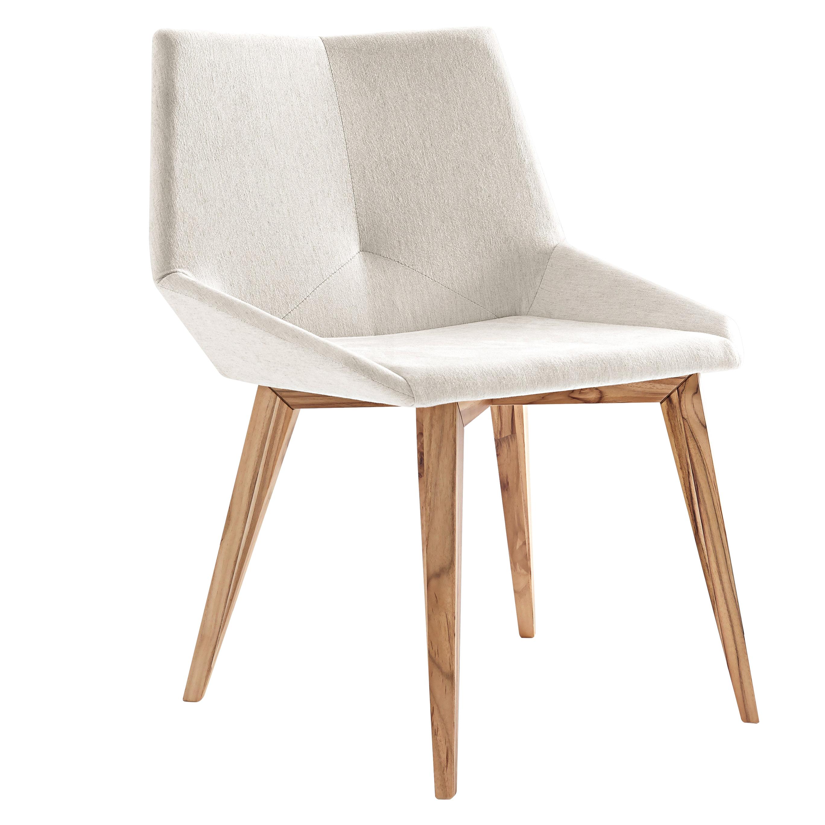 Geometric Cubi Dining Chair with Teak Wood Finish Base and Ivory Fabric  For Sale