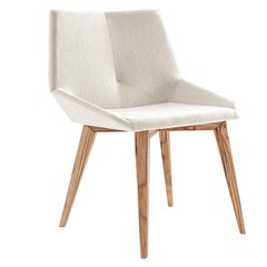 Geometric Cubi Dining Chair with Teak Wood Finish Base and Ivory Fabric 
