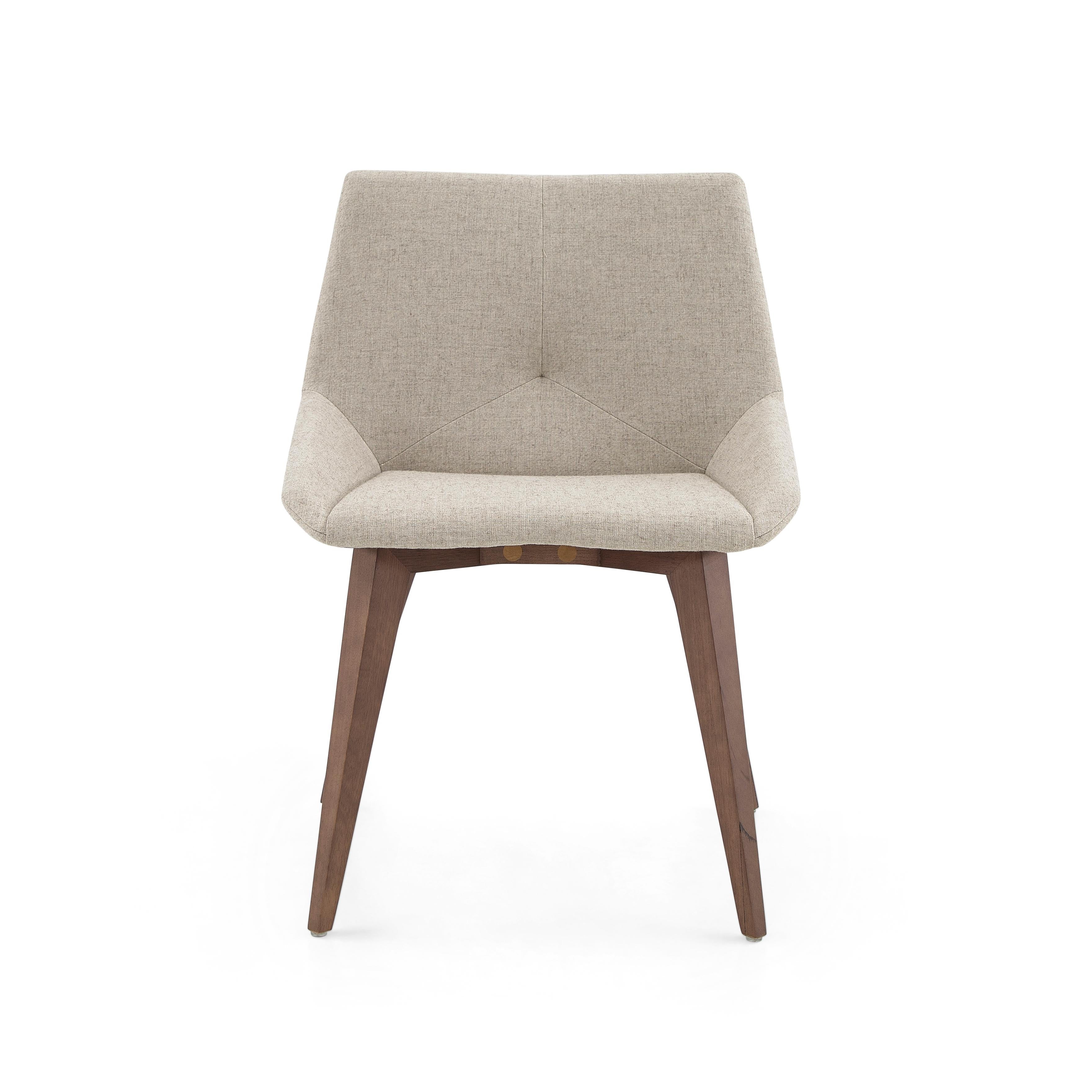 Geometric Cubi Dining Chair with Walnut Wood Finish Base and Ivory Fabric In New Condition For Sale In Miami, FL