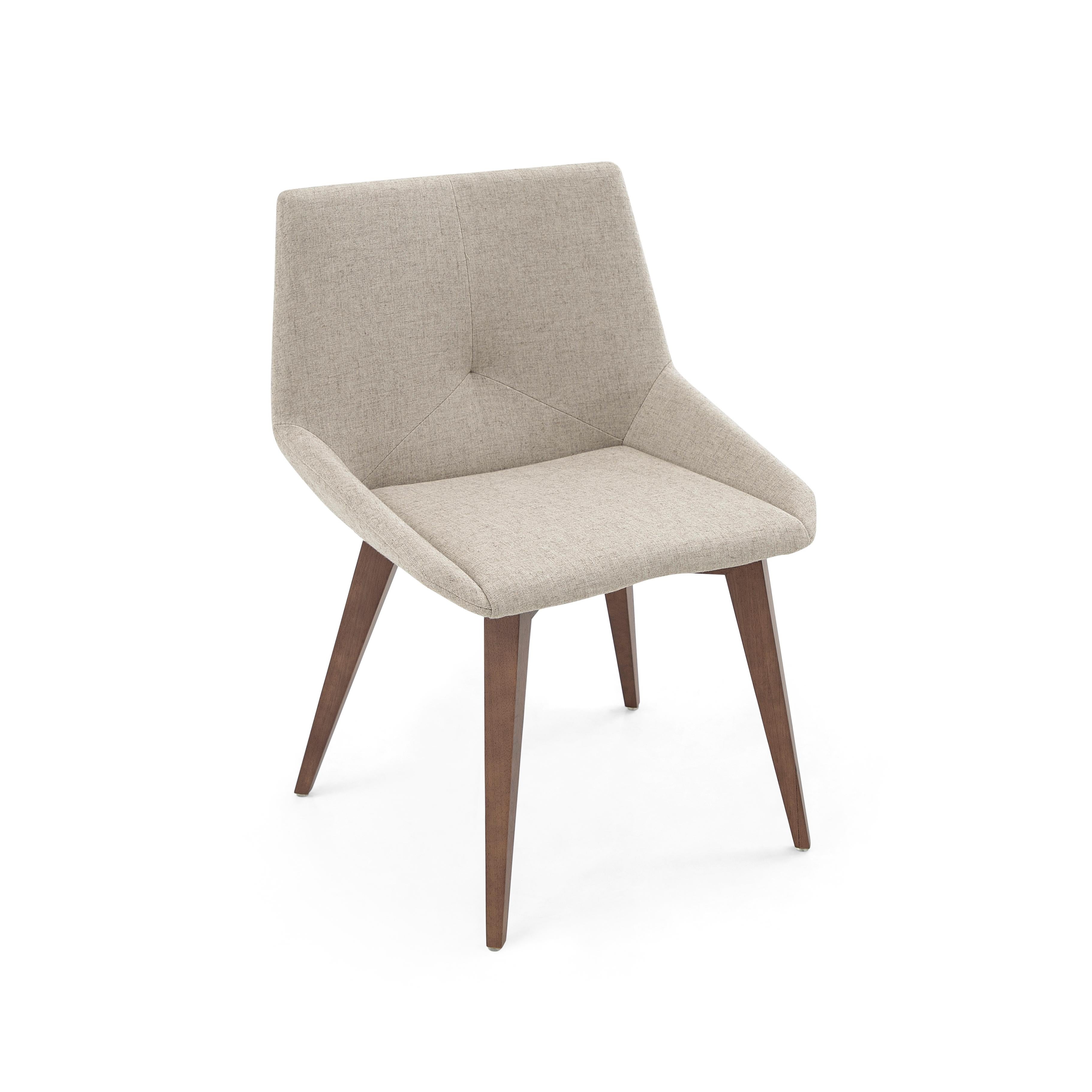 Contemporary Geometric Cubi Dining Chair with Walnut Wood Finish Base and Ivory Fabric For Sale