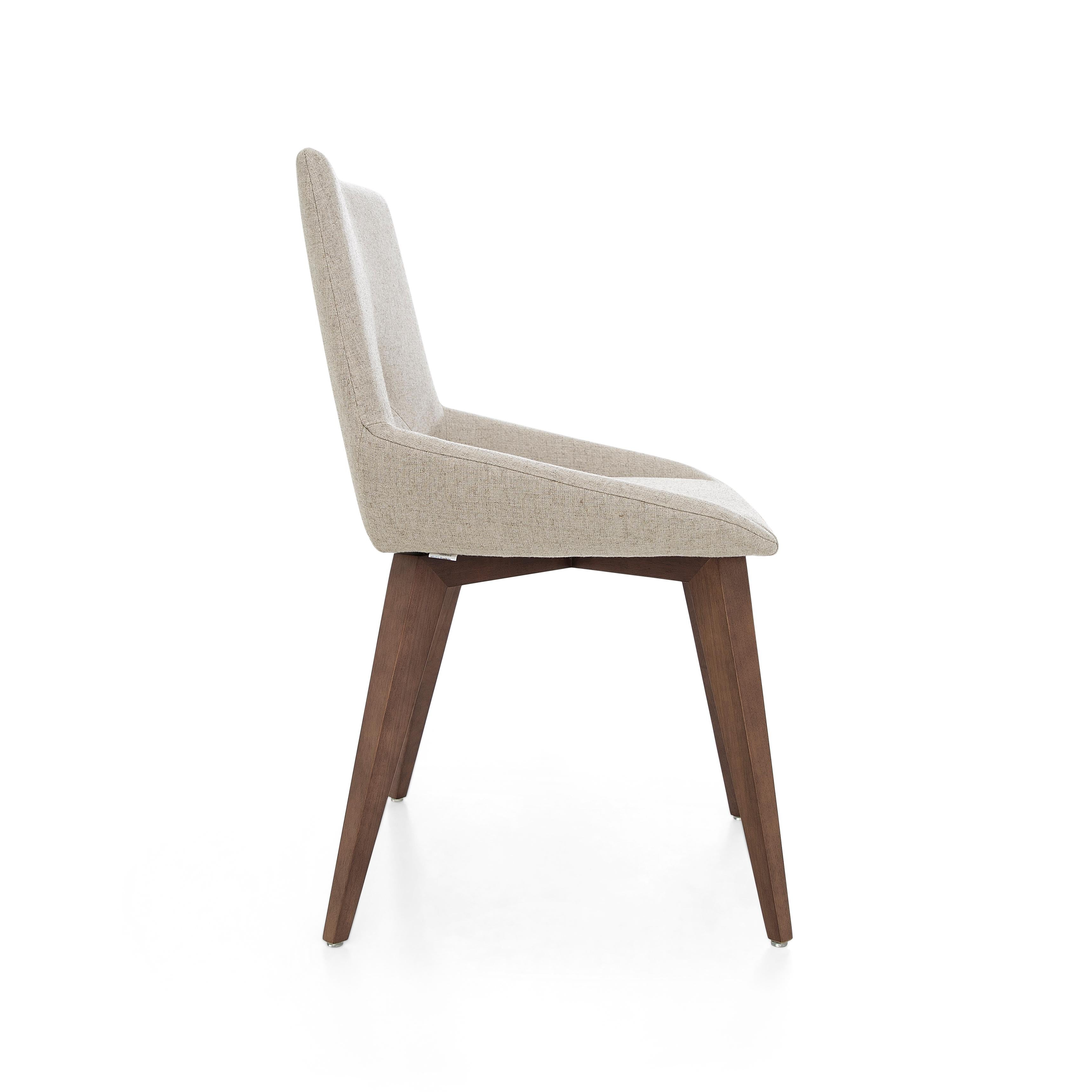 Upholstery Geometric Cubi Dining Chair with Walnut Wood Finish Base and Ivory Fabric For Sale