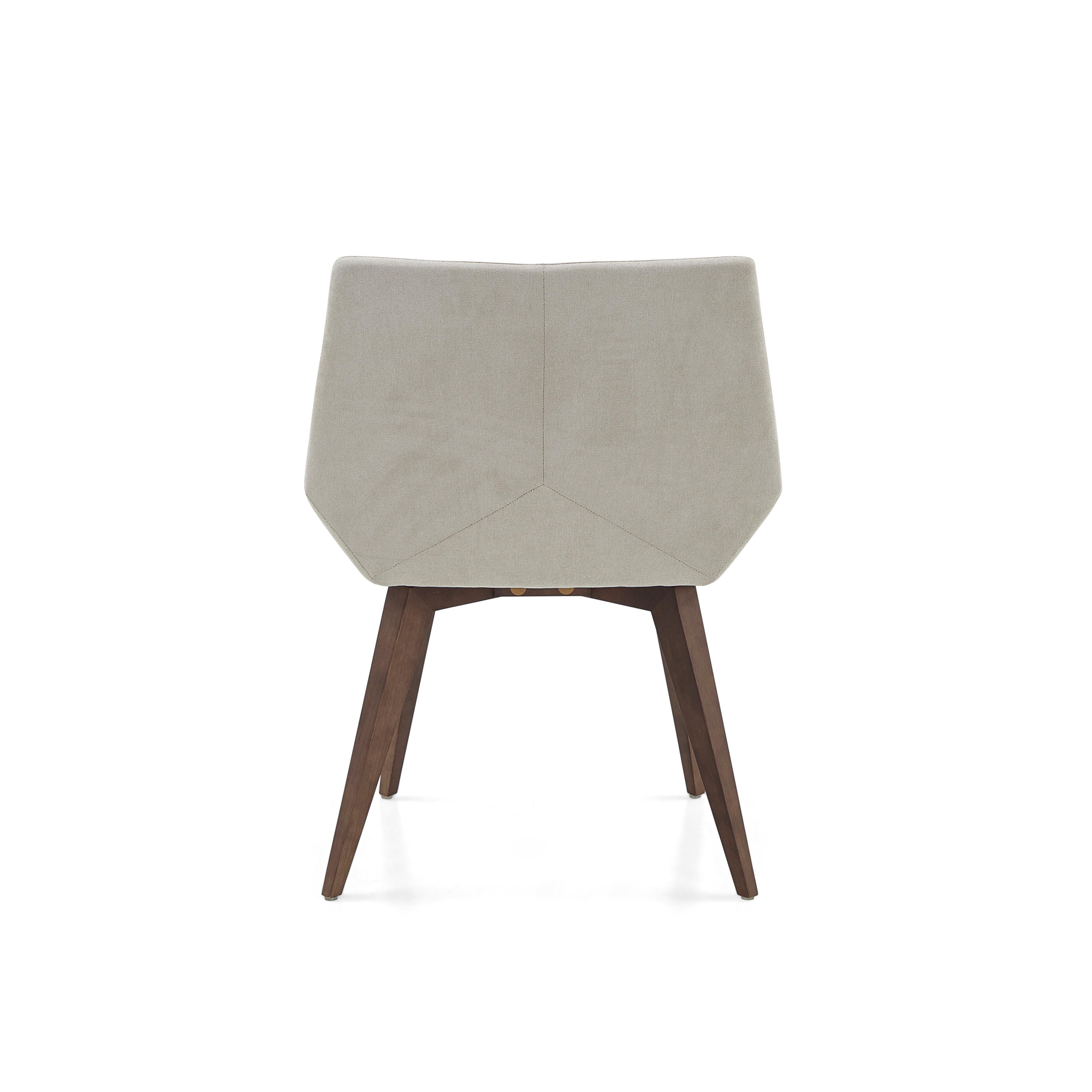 Brazilian Geometric Cubi Dining Chair with Walnut Wood Base and Light Gray Fabric For Sale