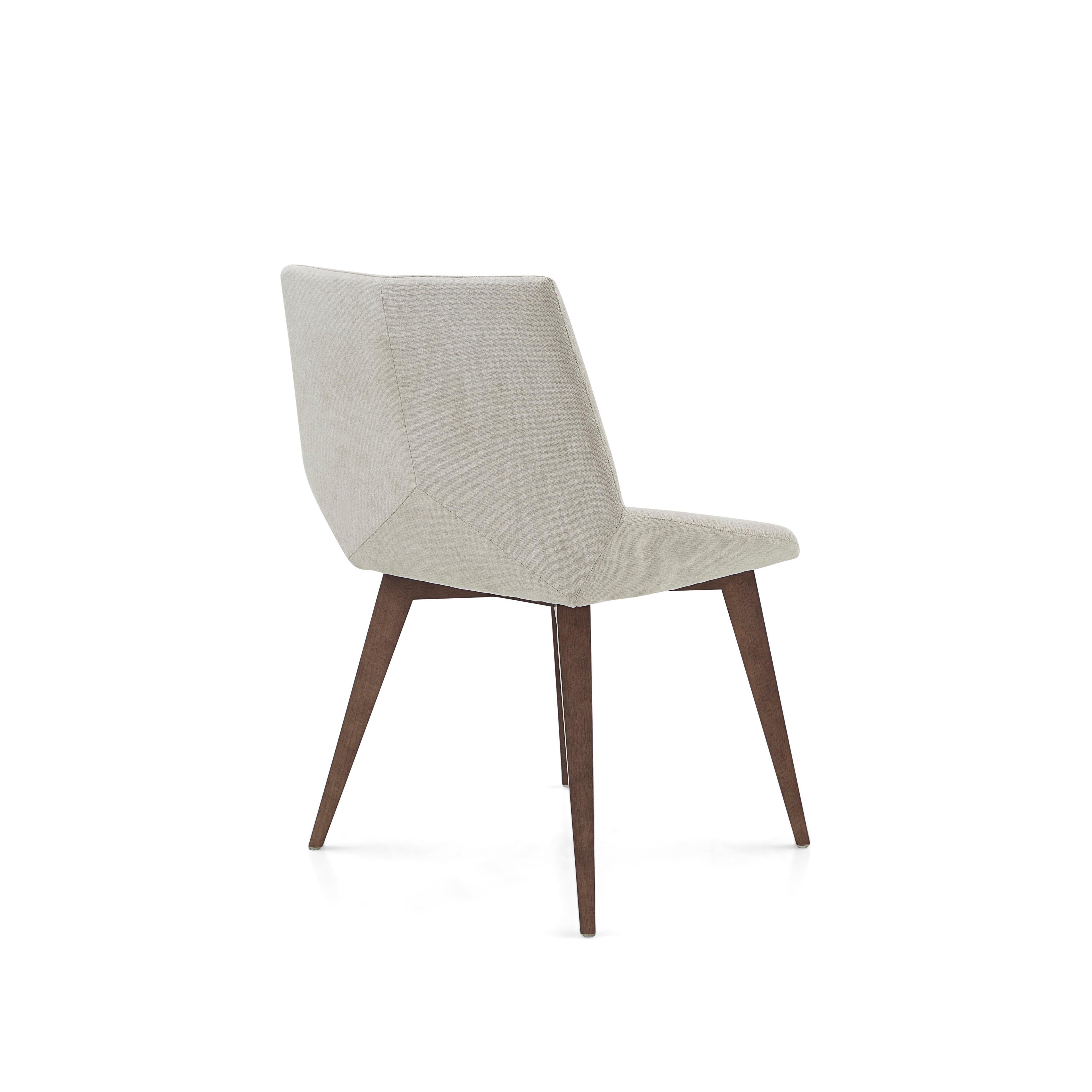 Stained Geometric Beige Fabric Dining Chair with Walnut Finish Legs, Cubi Collection For Sale