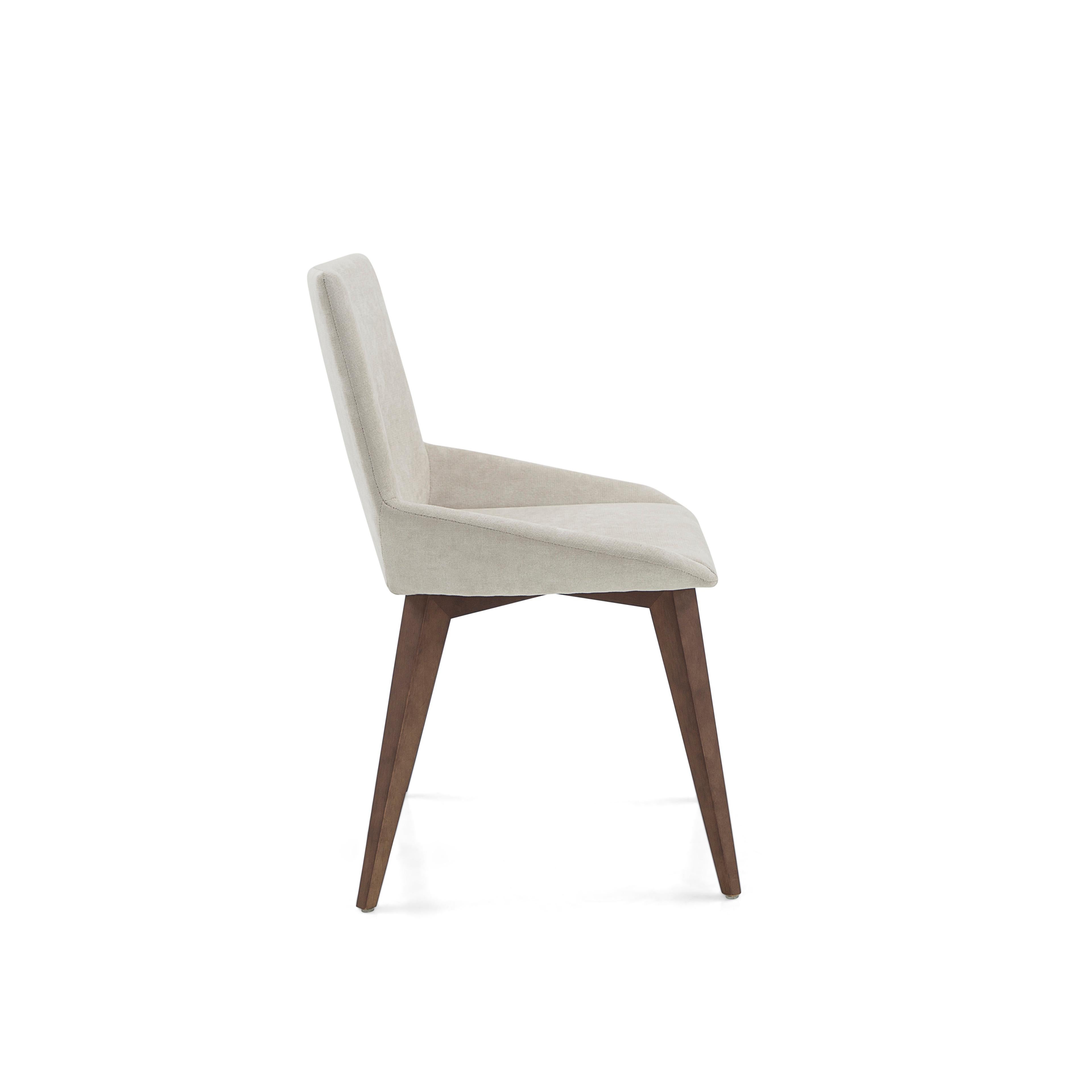 Contemporary Geometric Cubi Dining Chair with Walnut Wood Base and Light Gray Fabric For Sale