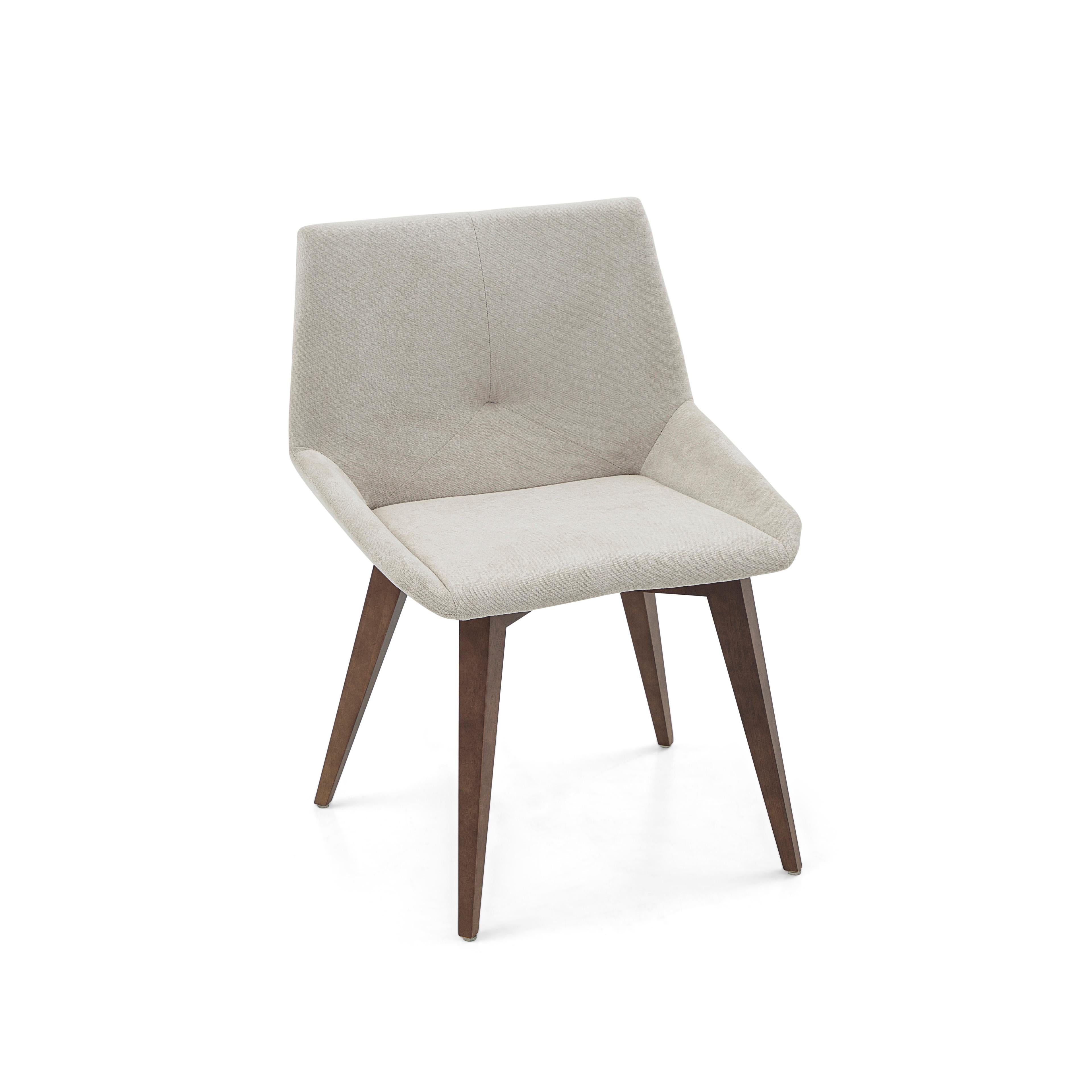 Geometric Cubi Dining Chair with Walnut Wood Base and Light Gray Fabric For Sale