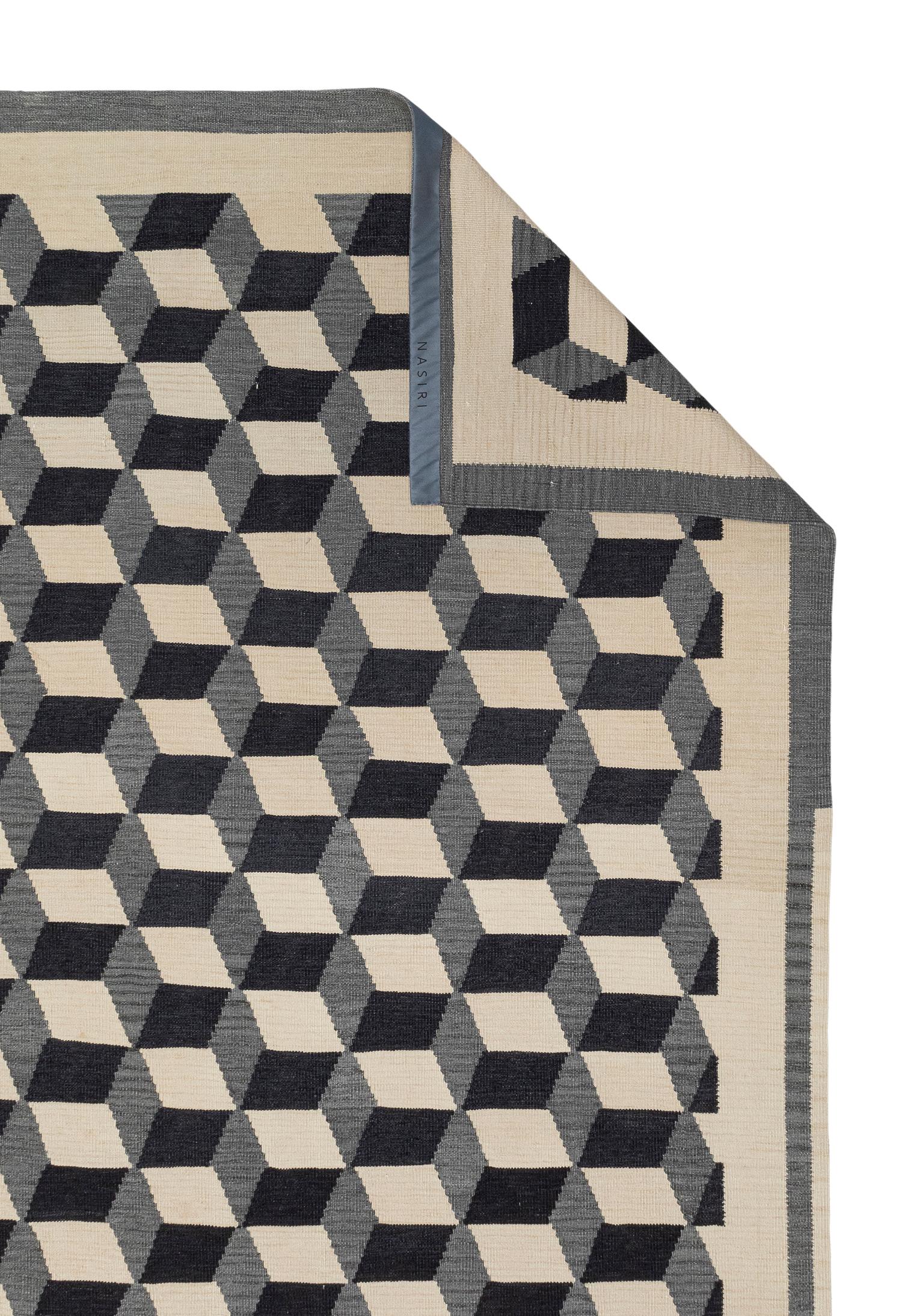 Geometric Cubist Checkered Flatweave Rug For Sale 3