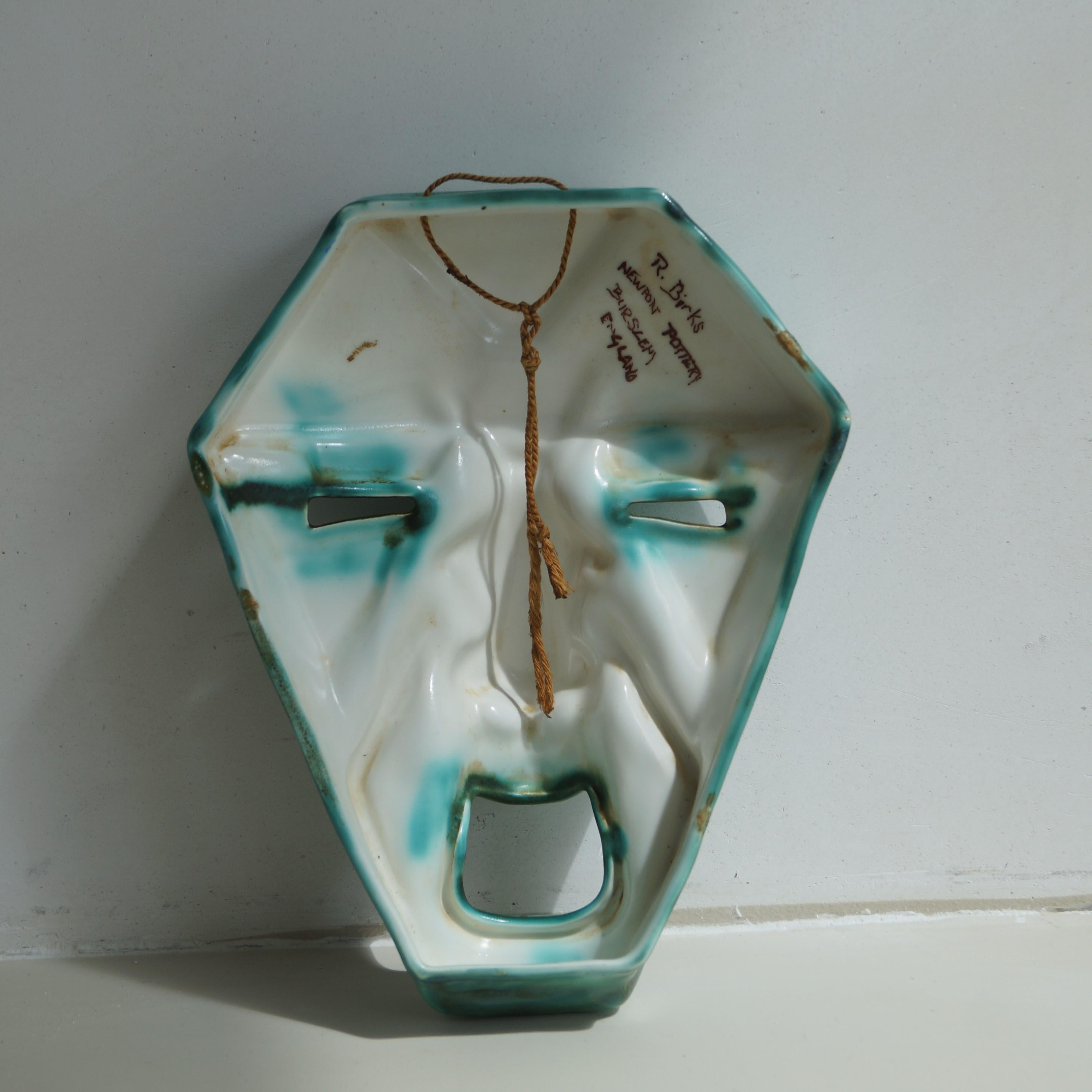 Art Deco geometric  'Grotesque' face mask by Ron Birks, Newport Pottery, England 7