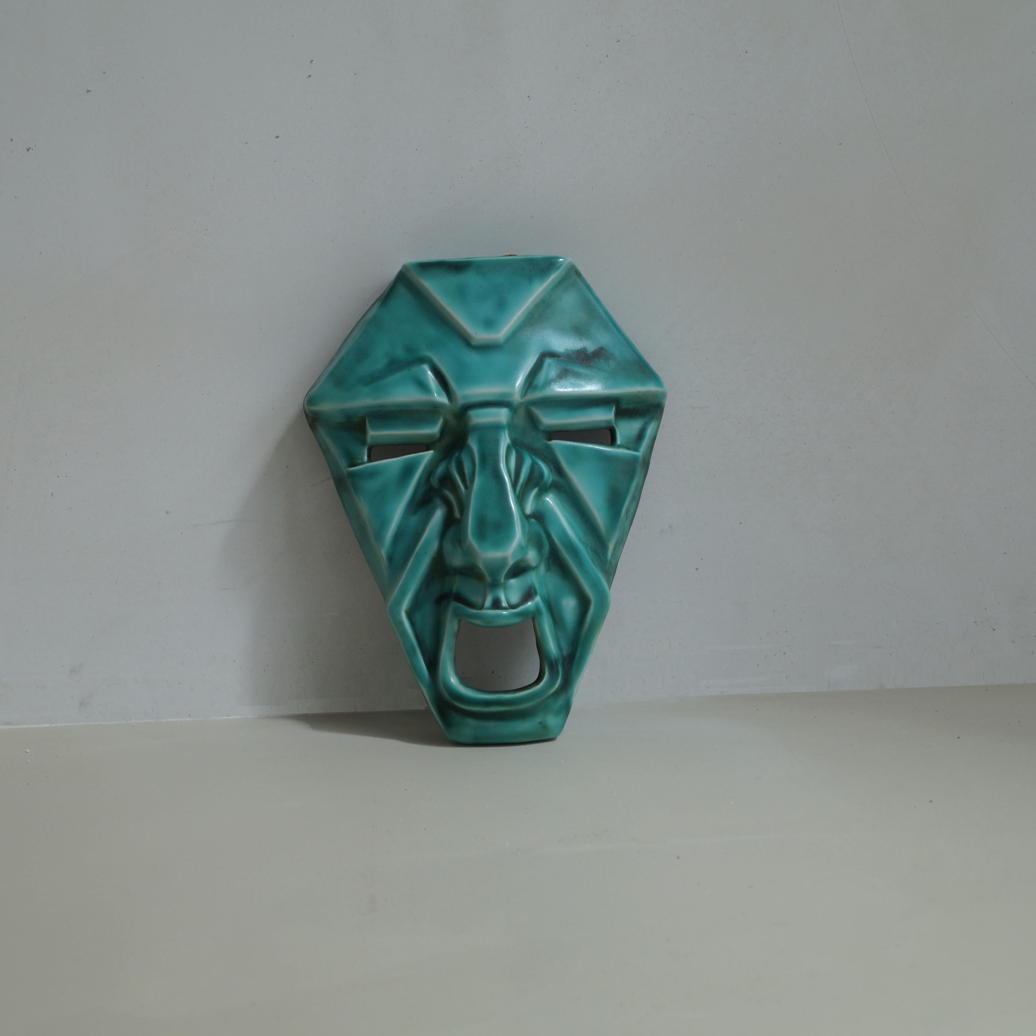 Art Deco geometric  'Grotesque' face mask by Ron Birks, Newport Pottery, England 2