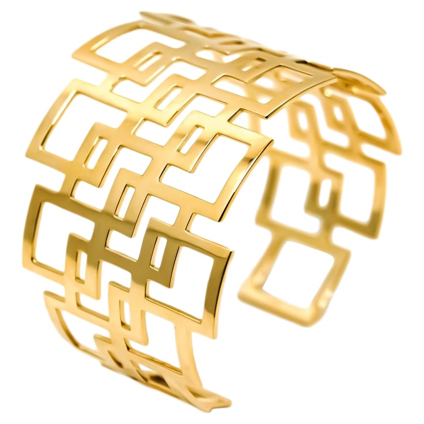 Geometric Cuff Bracelet in 18kt Gold by Mohamad Kamra For Sale