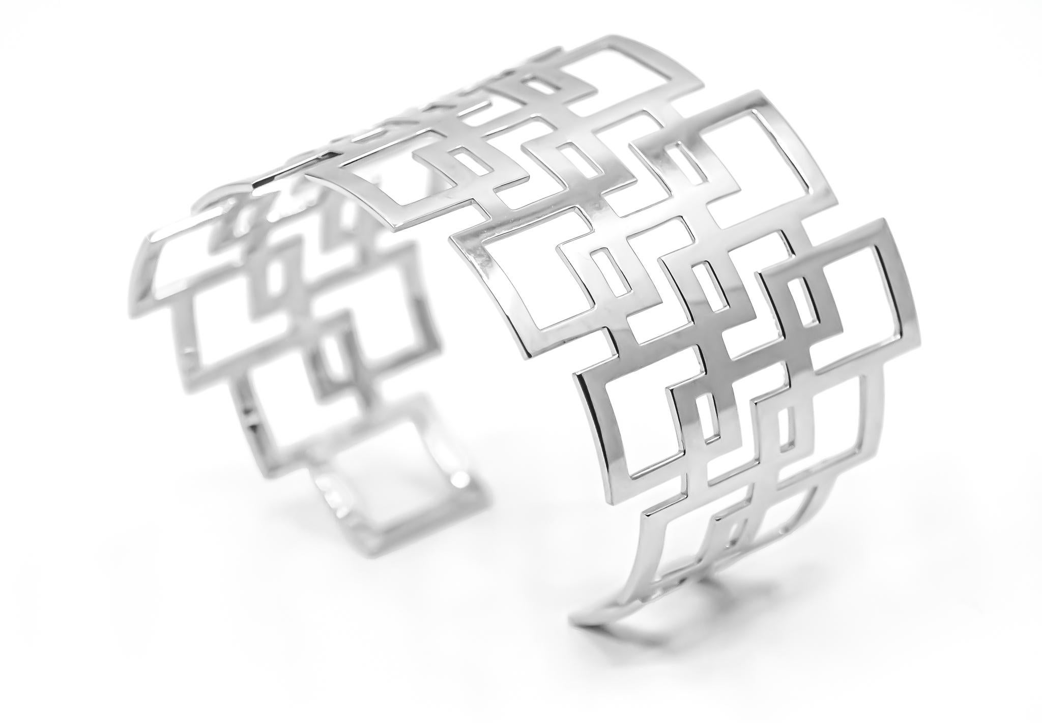 Contemporary Geometric Cuff Bracelet in 18kt White Gold by Mohamad Kamra For Sale