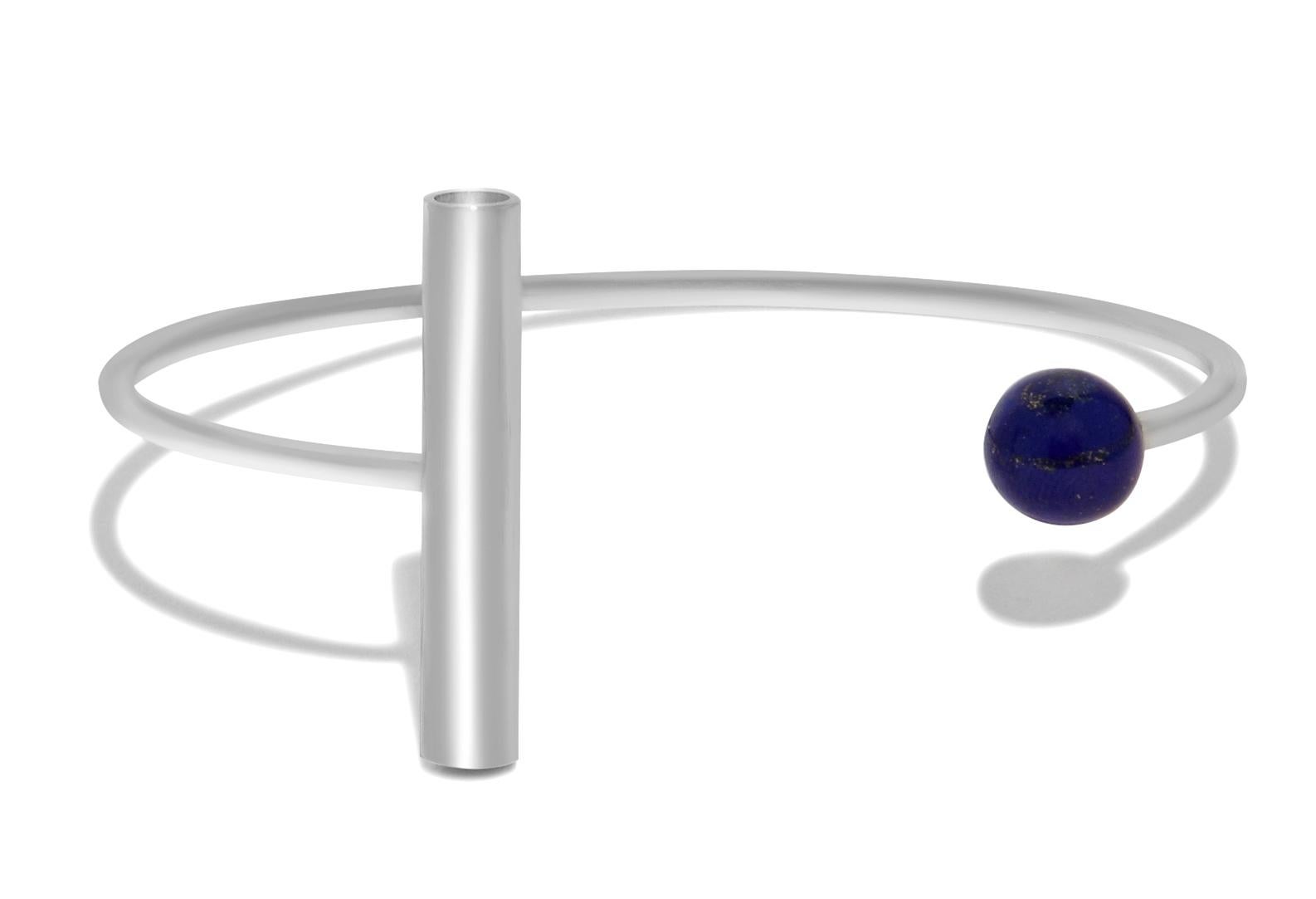 Bead Geometric Cuff Bracelet in Sterling Silver with Lapis Lazuli by Allison Bryan For Sale