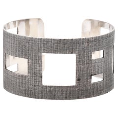 Geometric Cut-Out Cuff Bracelet, Sterling Silver, Length 7.5 inch, Wide Silver