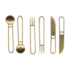 Geometric gold  Cutlery set , handcrafted in Italy 