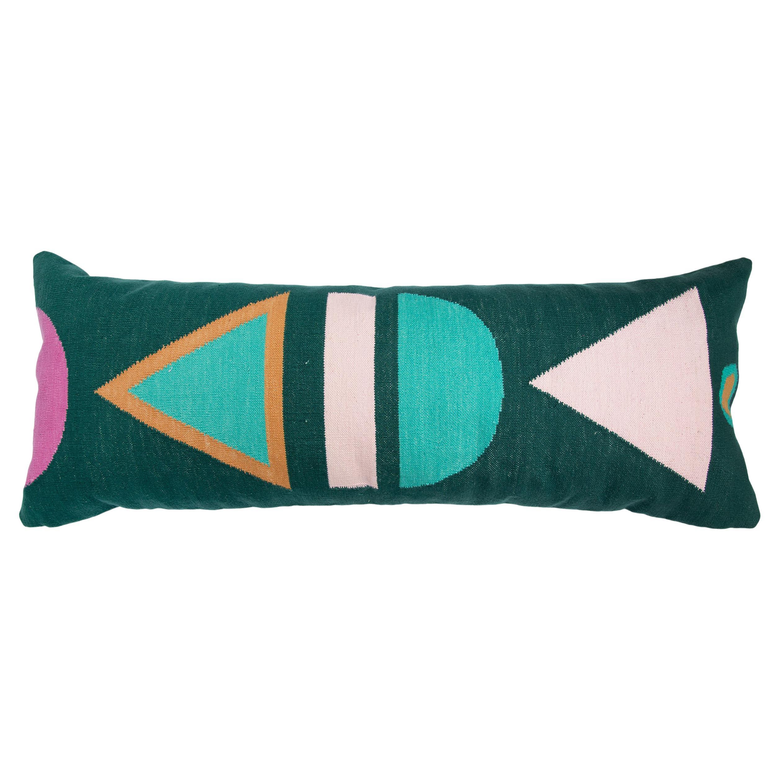 Geometric Dana XL Lumbar Pillow, Emerald For Sale