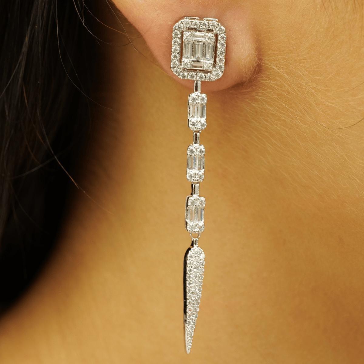 Taille baguette Pendants d'oreilles géométriques en or massif 14k (certifié) en vente