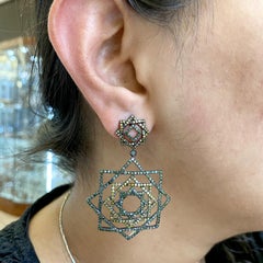 Geometric Dangle Earrings With Pave Diamonds Made In 18k Gold & Silver