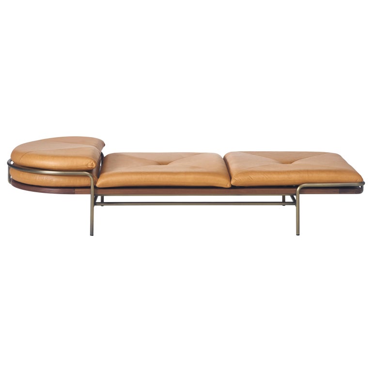 For Sale: Brown (Elegant 43024 Camel) Geometric Daybed in Solid Walnut, Bronze and Leather by Craig Bassam