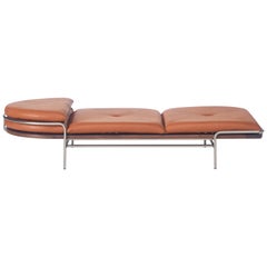 Geometric Daybed in Solid Walnut, Satin Nickel and Leather by Craig Bassam