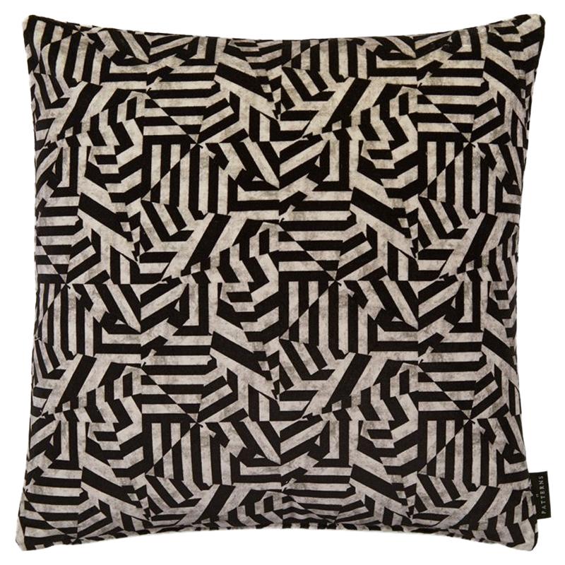 Geometric Dazzle Black and Grey Cotton Velvet Cushion by 17 Patterns For Sale