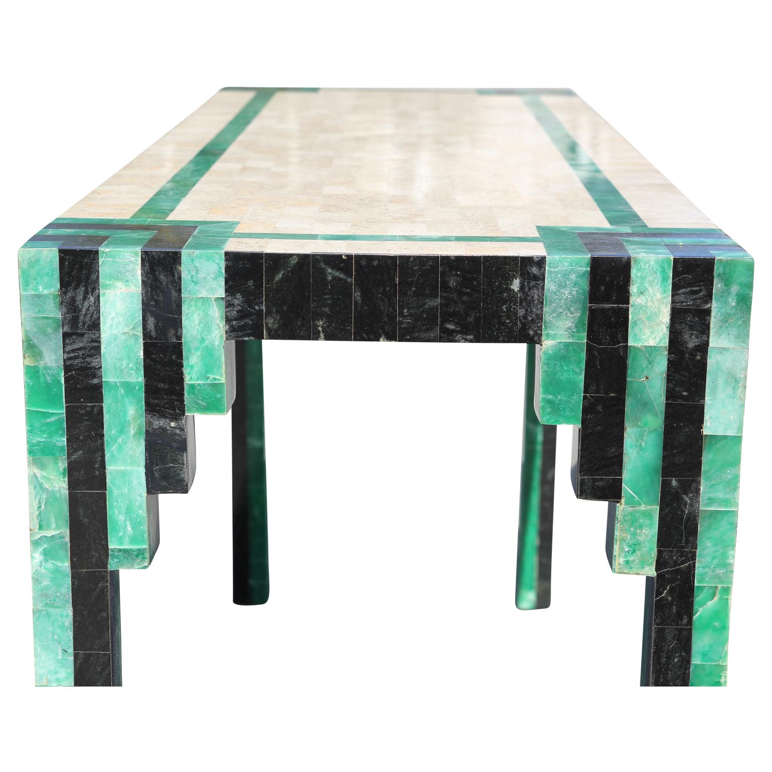 Geometric Deco Modern Tessellated Green / Black Console Table Karl Springer 3