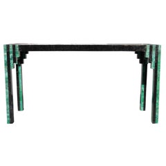 Geometric Deco Modern Tessellated Green / Black Console Table Karl Springer