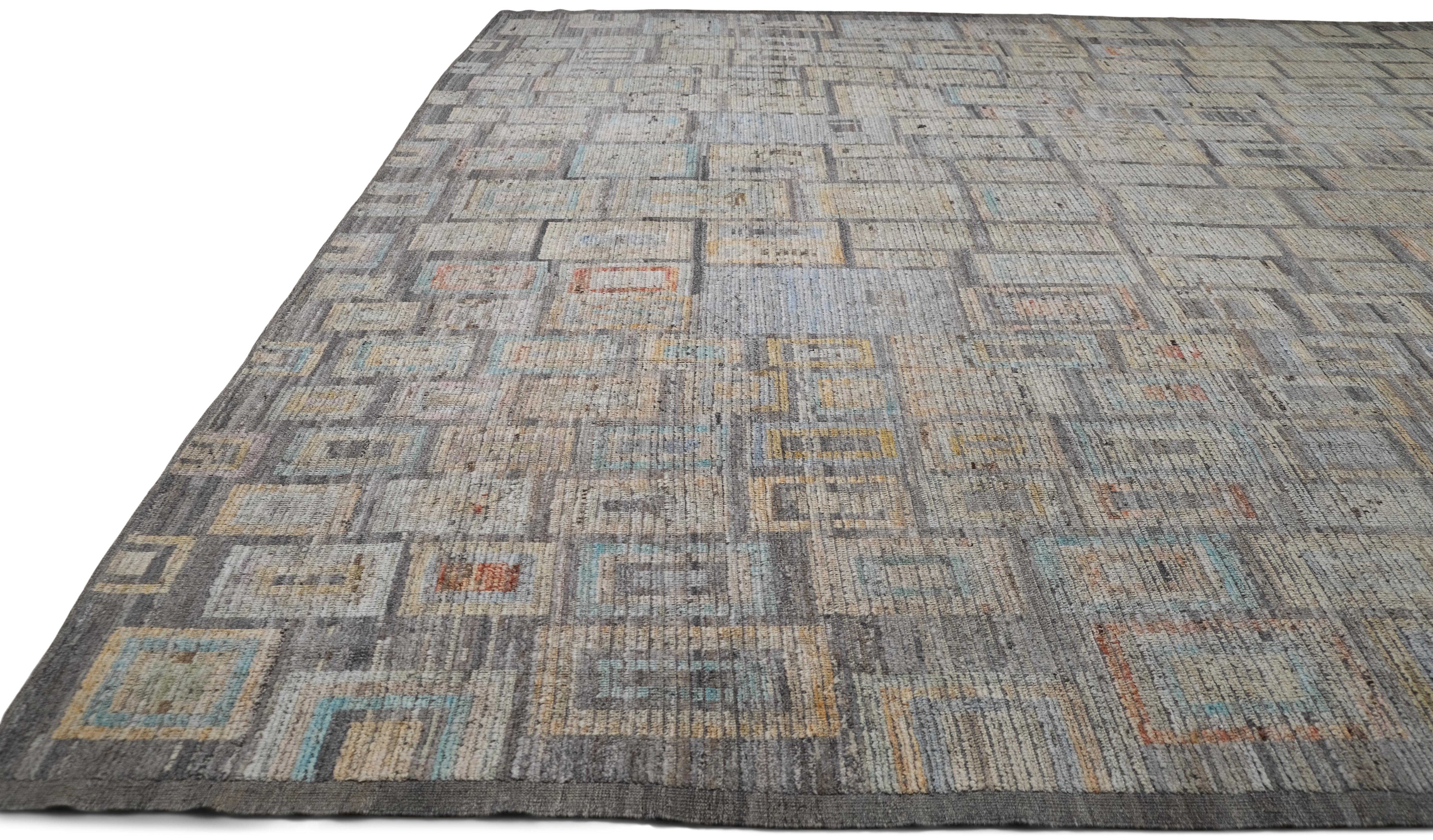 Geometrischer Deko-Modern-Wollteppich 13'8''x19' (Afghanisch) im Angebot