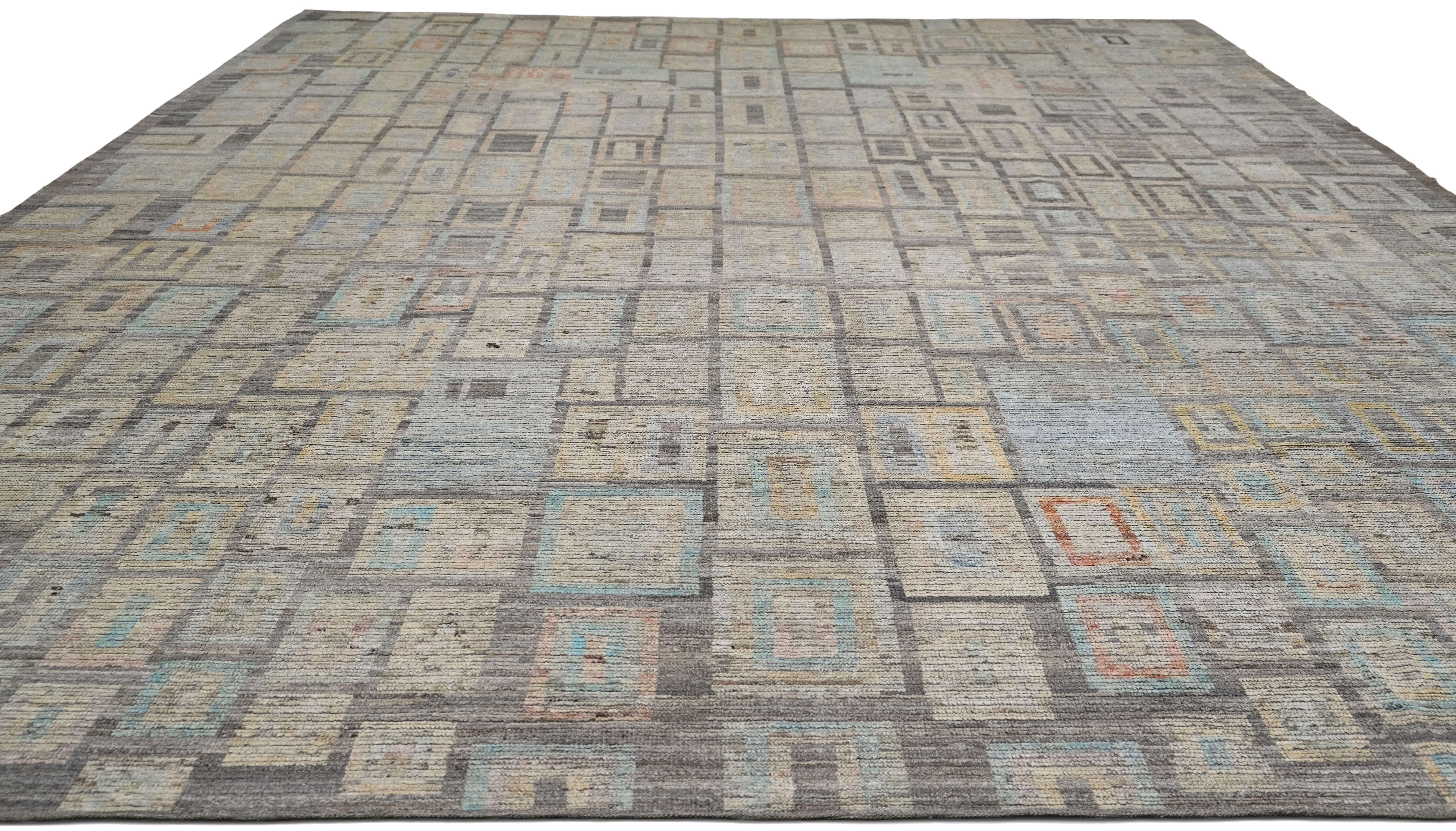 Geometrischer Deko-Modern-Wollteppich 13'8''x19' (Handgeknüpft) im Angebot