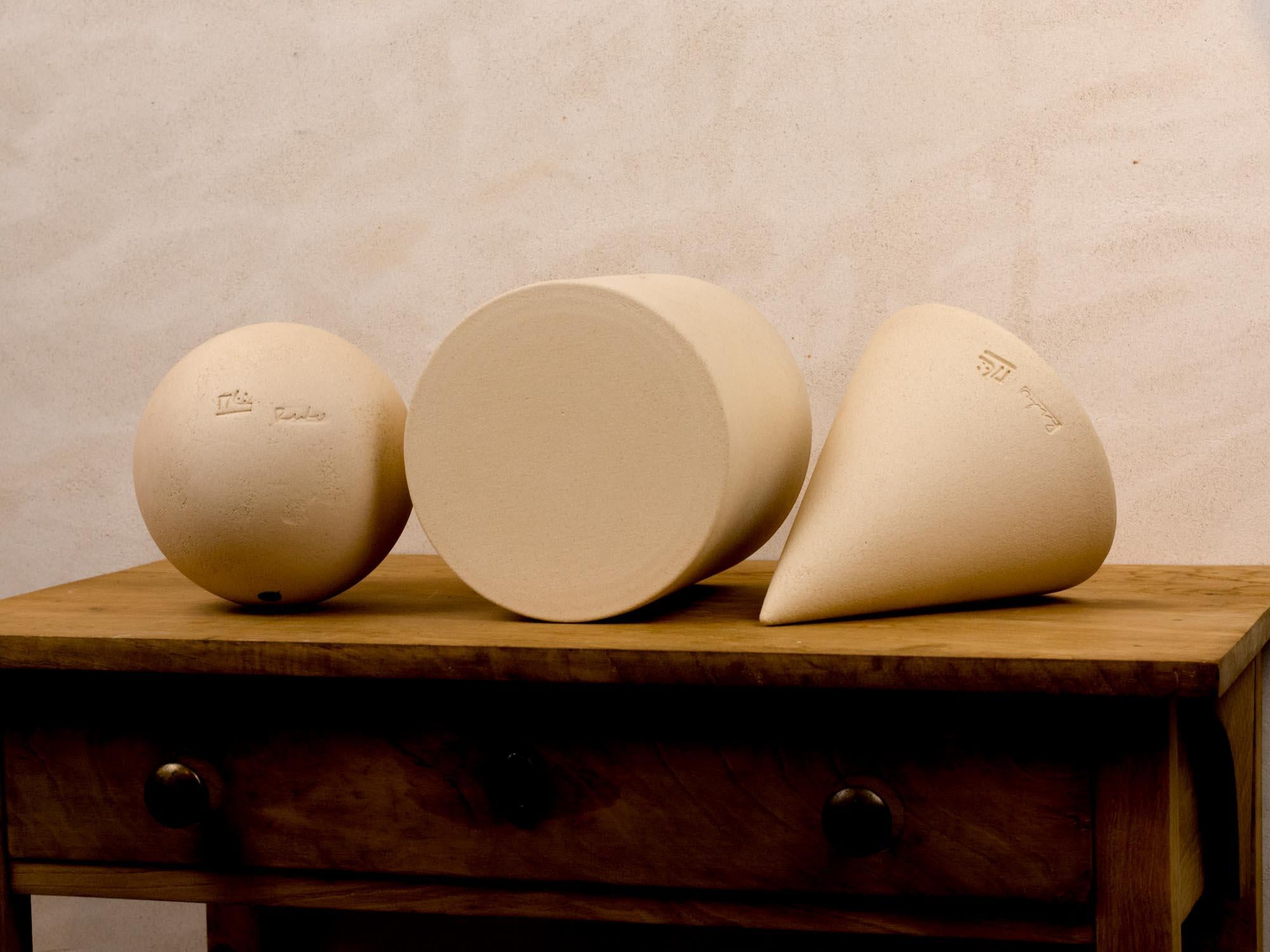 Modern Geometric Decoration Set Ceramic, White Porcelain, Sculptural Object 'Cubism'