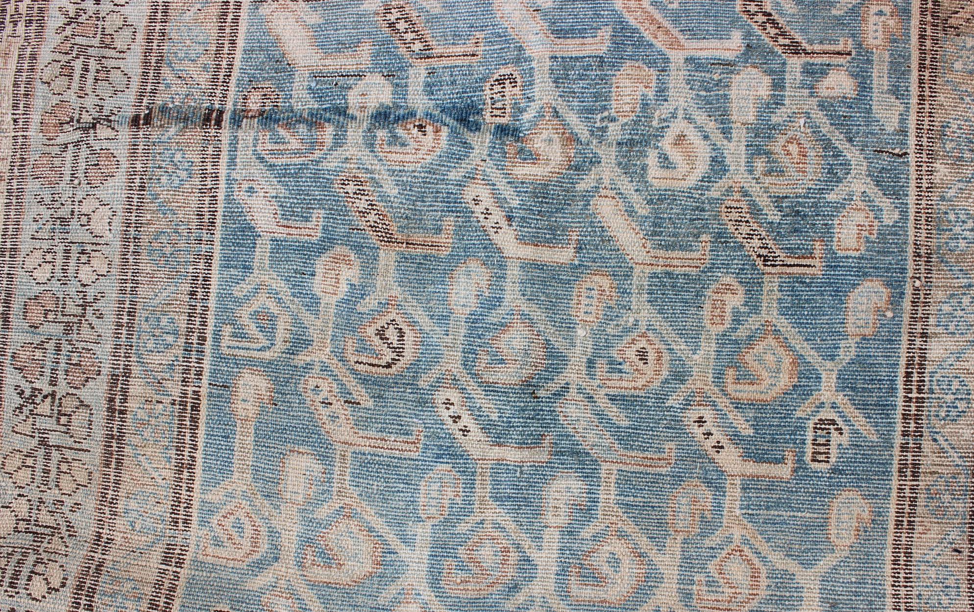 Geometric Design Antique Persian Malayer Runner with Blue Background For Sale 6