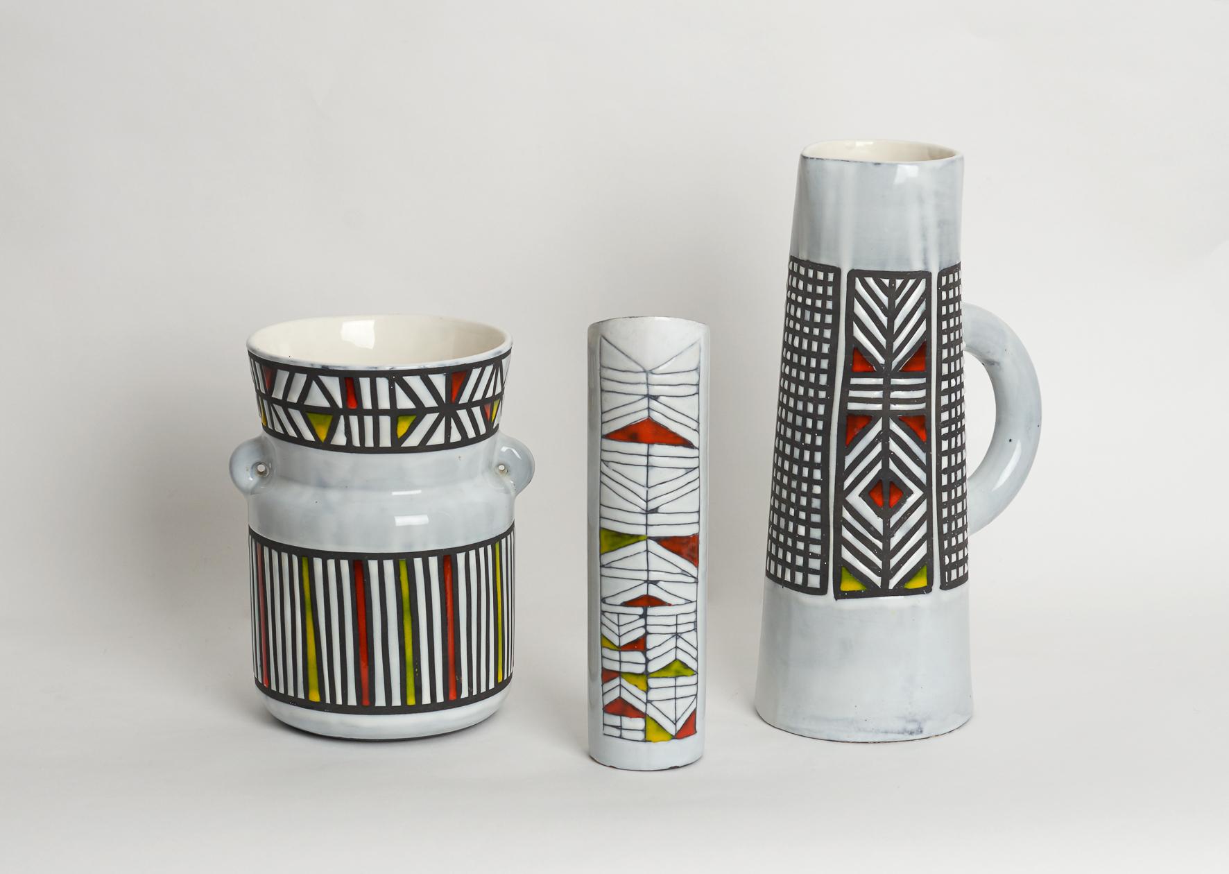 Geometric Design Ceramic Vase Signed Roger Capron Vallauris, 1950s In Good Condition In Paris, FR