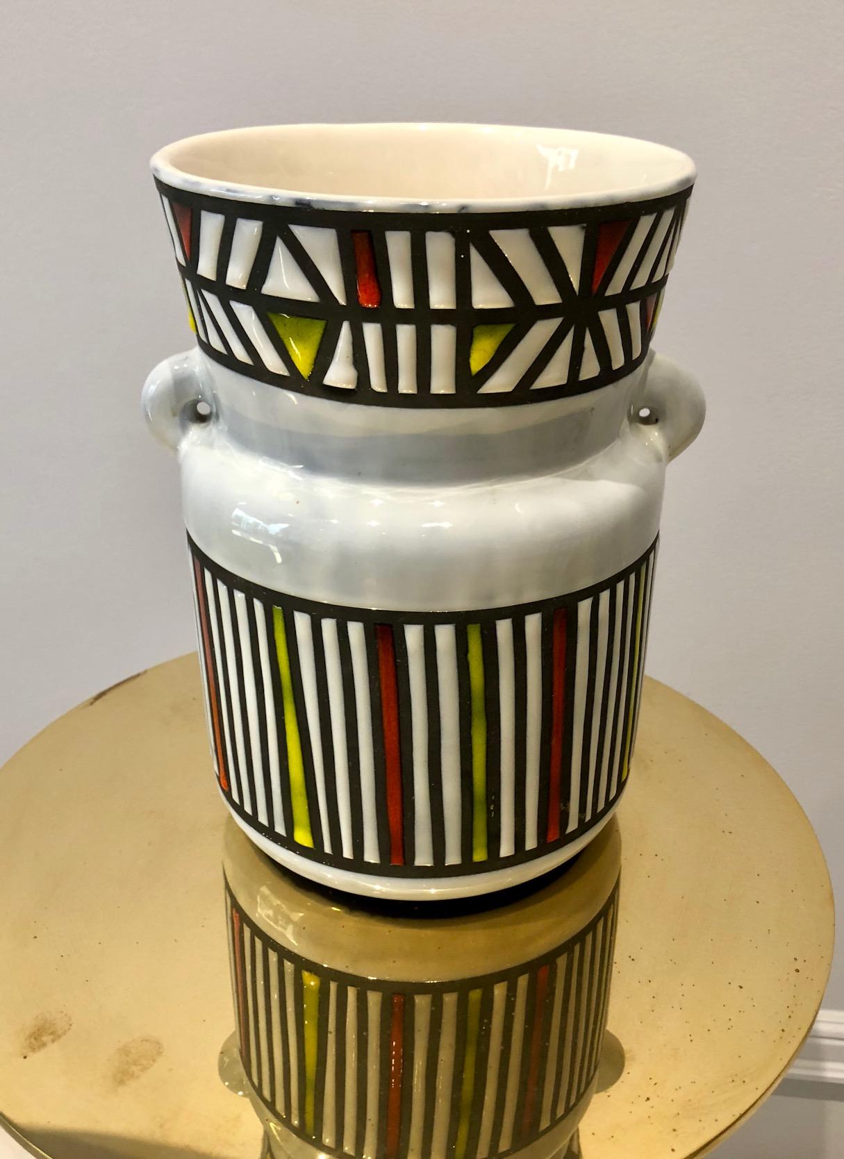 Mid-20th Century Geometric Design Ceramic Vase Signed Roger Capron Vallauris, 1950s