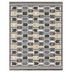 Geometric Design Scandinavian Flat-Weave Design with in Green, Gray, Lt. Yellow