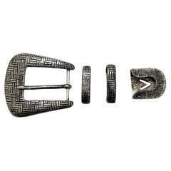 Geometric Design Silver 4pc Belt Buckle Set