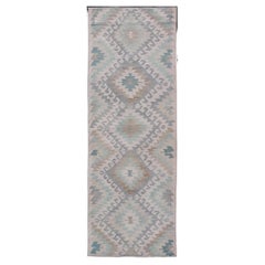 Geometrischer türkischer Flachgewebe-Teppich im geometrischen Design in Teal und Neutral in Teal
