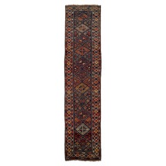 Geometric Designed Antique Malayer Persian Wool Runner In Blue