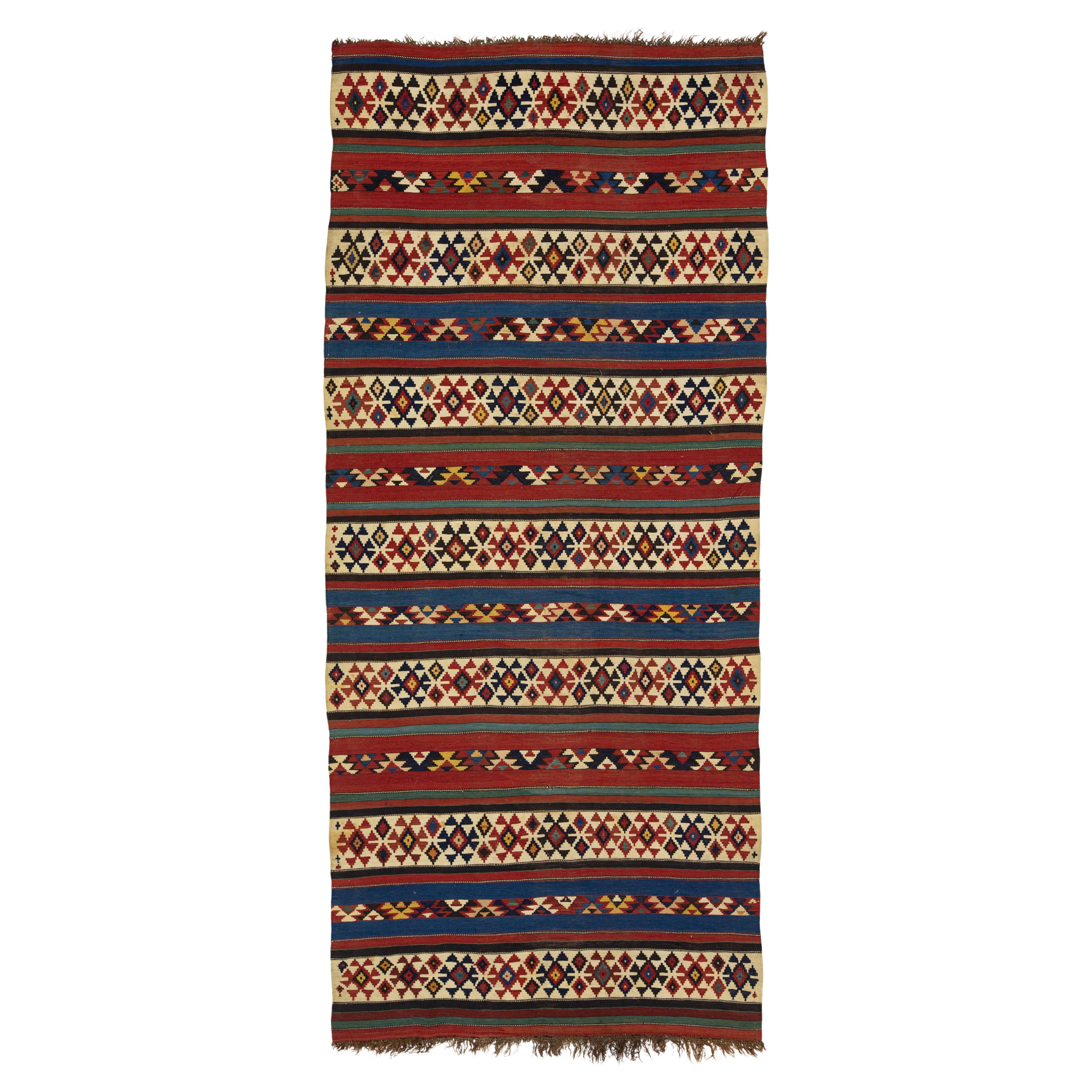 Geometric Designed Vintage Turkish Kilim Wool Rug