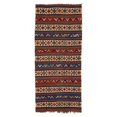 Geometric Designed Vintage Turkish Kilim Wool Rug 