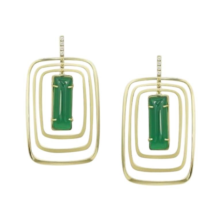 Geometric Designer Agate Dangle Square Yellow Gold Earrings for Her For Sale