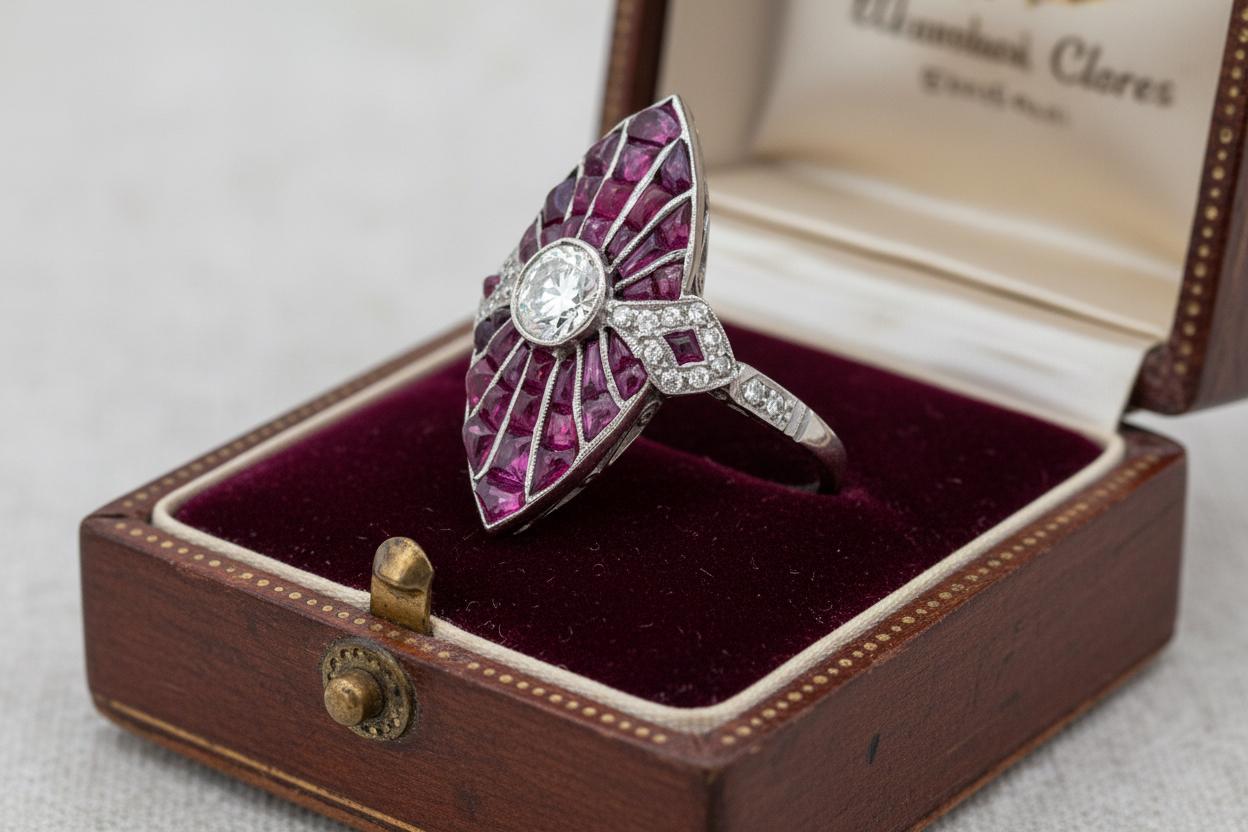 Geometric Diamond And Ruby Platinum Ring - image 3