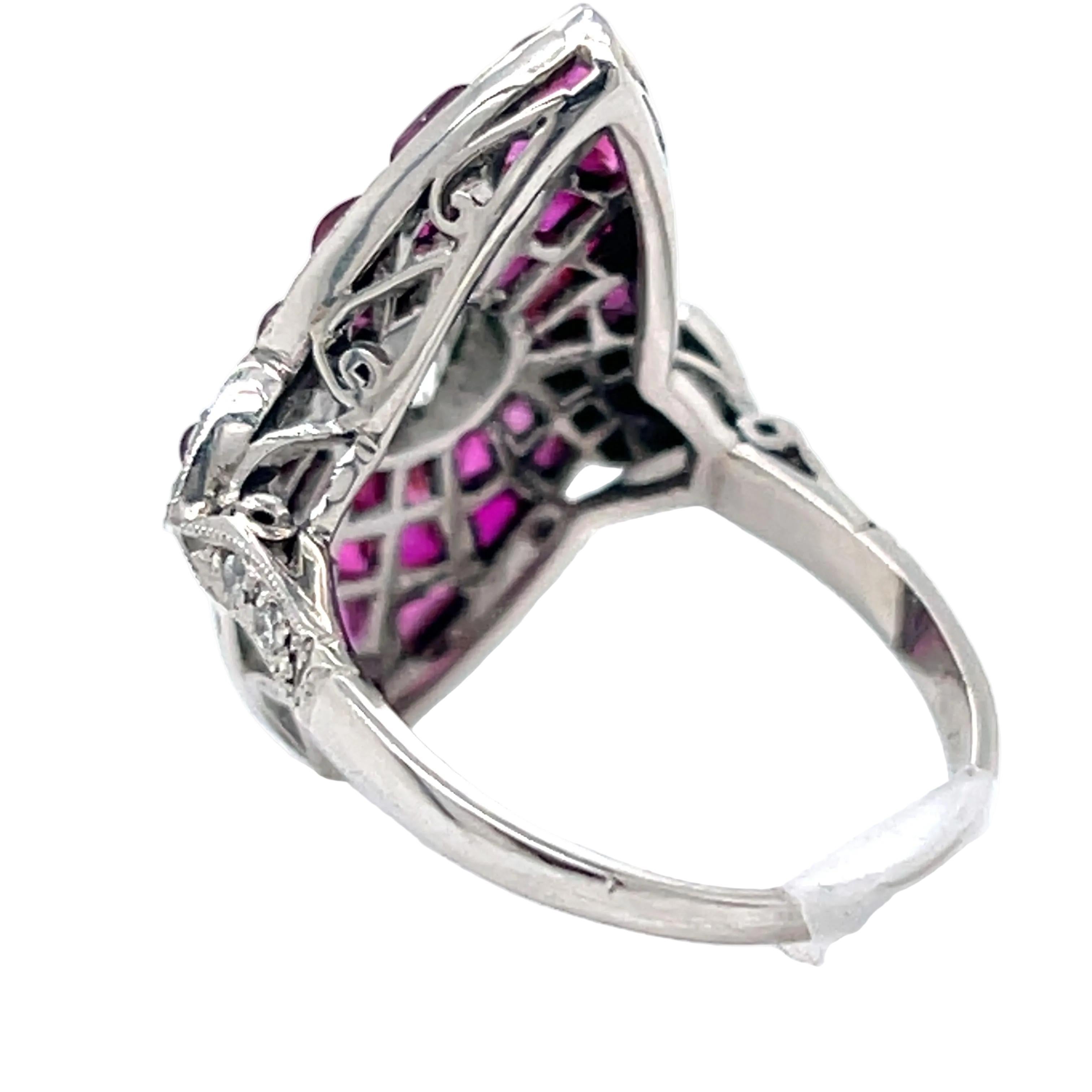 Geometric Diamond And Ruby Platinum Ring - image 4