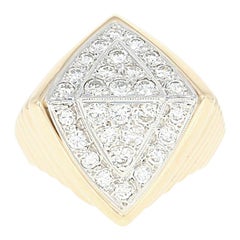 Geometric Diamond Cluster Ring, 14 Karat Gold Milgrain Round Cut 1.00 Carat