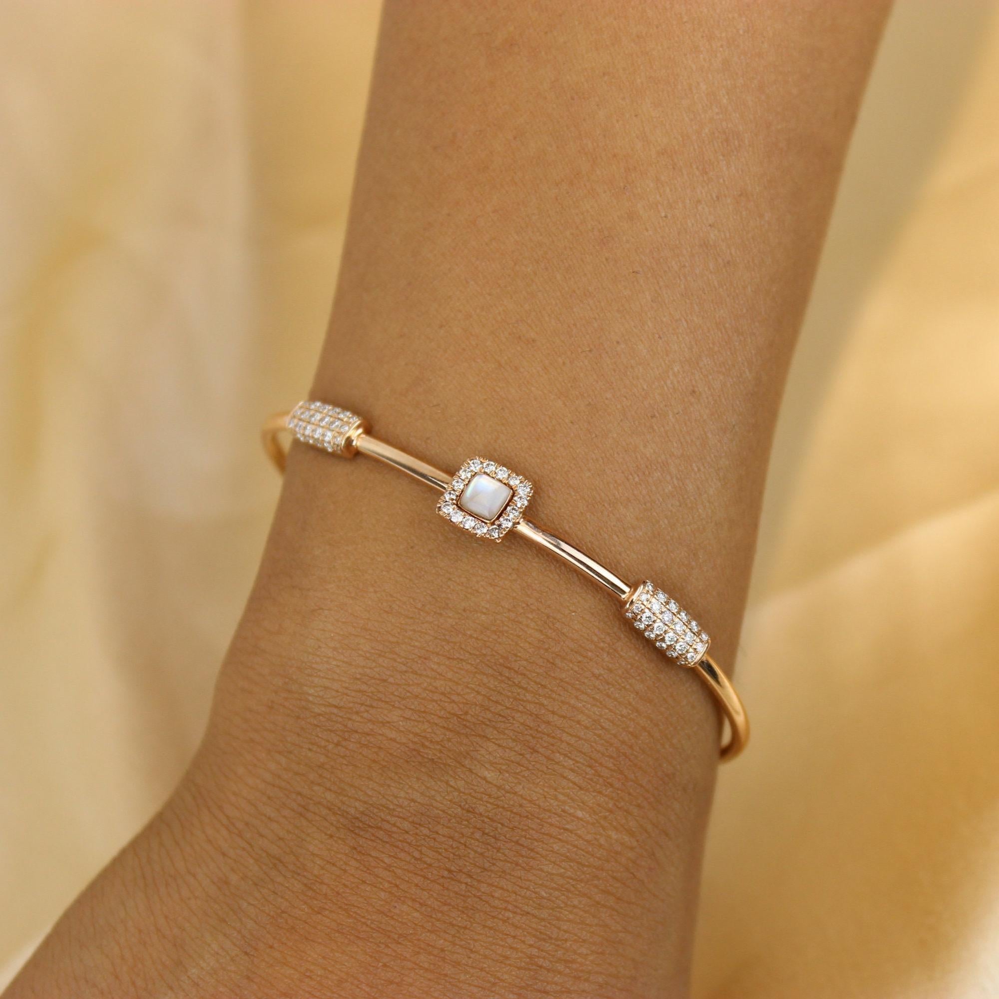 Geometrisches Diamant-Armband aus 14k massivem Gold (zertifiziert) (Art déco) im Angebot