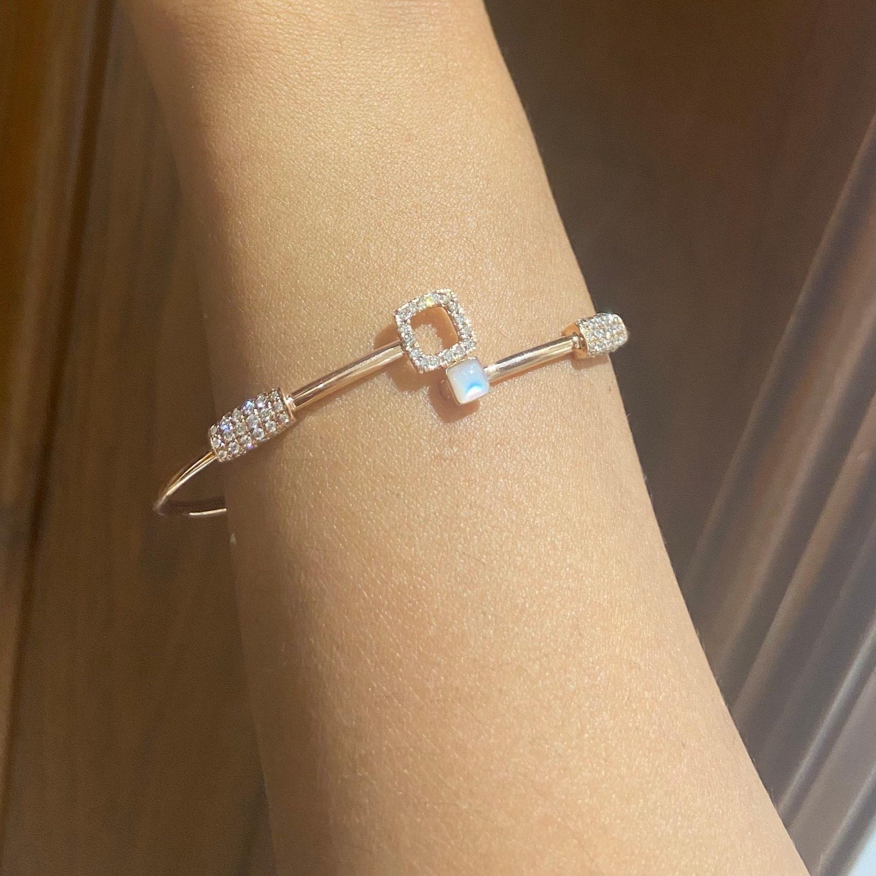 Geometrisches Diamant-Armband aus 14k massivem Gold (zertifiziert) (Rundschliff) im Angebot