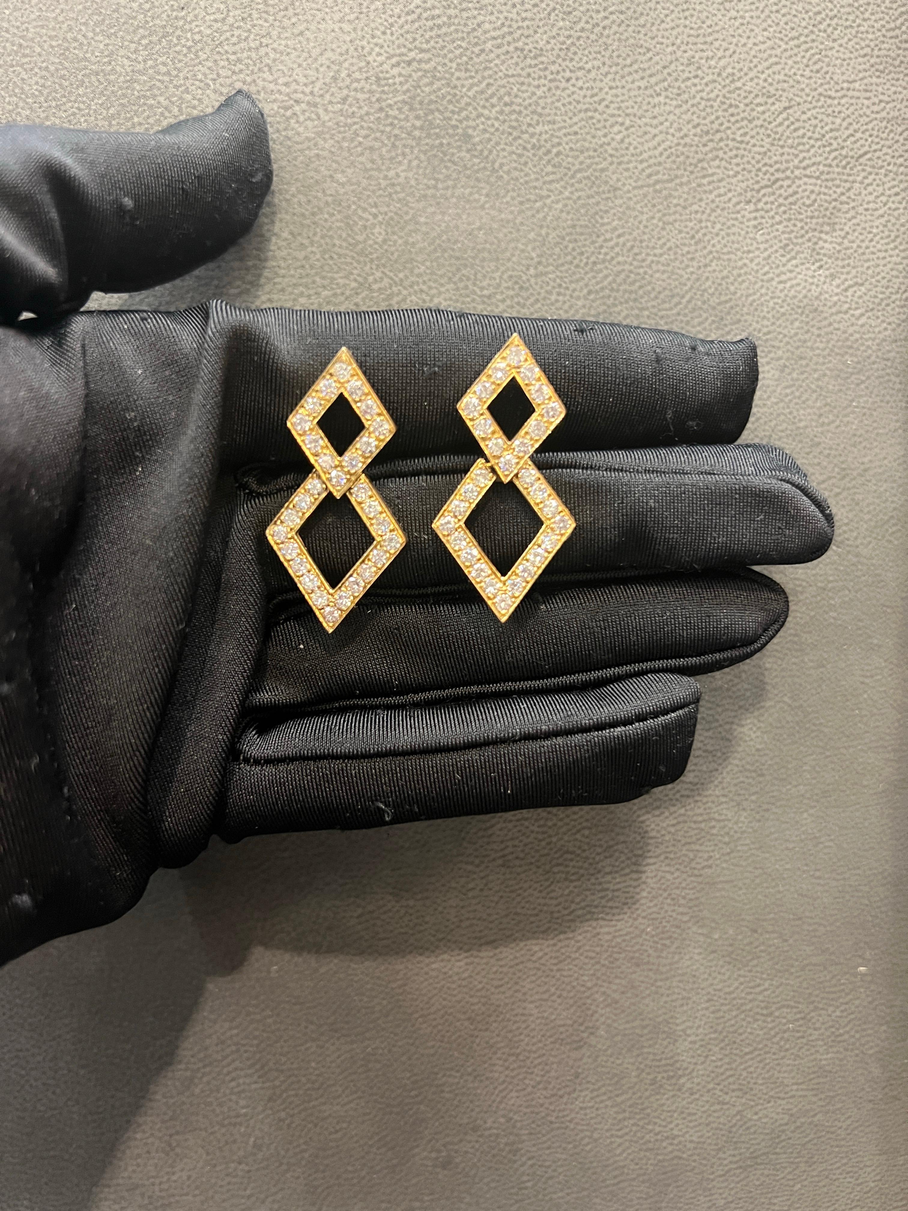 Round Cut Geometric Diamond Earrings For Sale